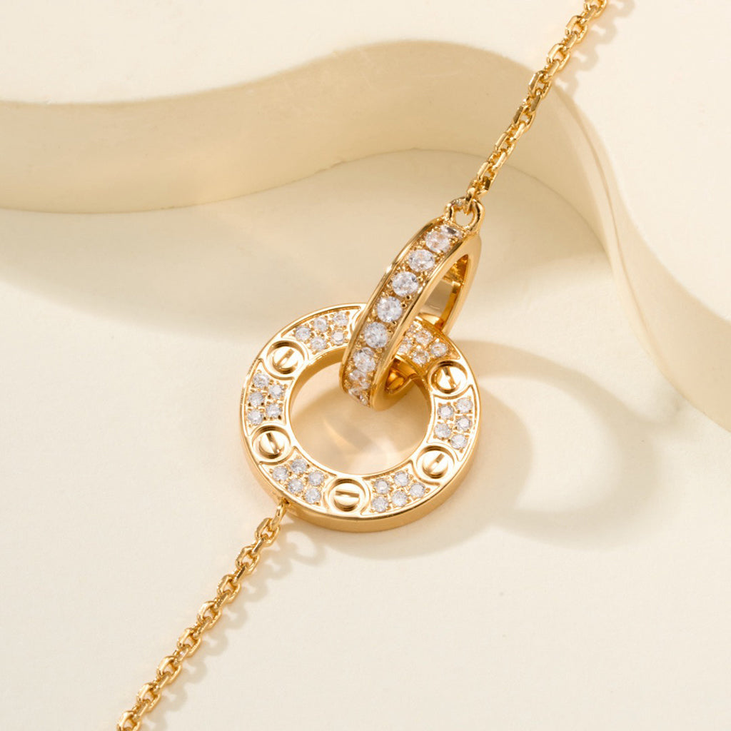[⭐Lioran]LOVE DOUBLE RING FULL DIAMOND BRACELET