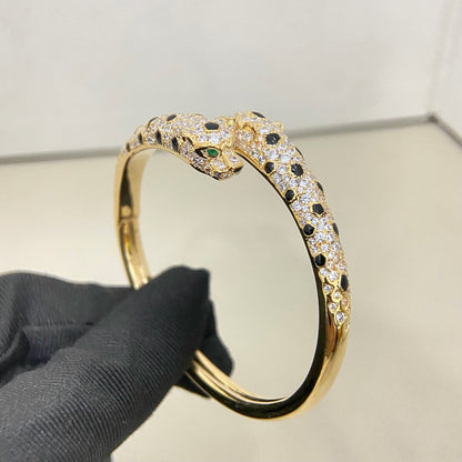 [⭐Lioran]PANTHERE DOUBLE HEADED HALF DIAMOND OPEN BRACELET