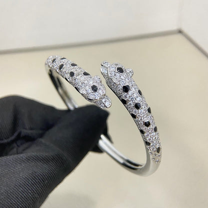 [⭐Lioran]PANTHERE DOUBLE HEADED HALF DIAMOND OPEN BRACELET