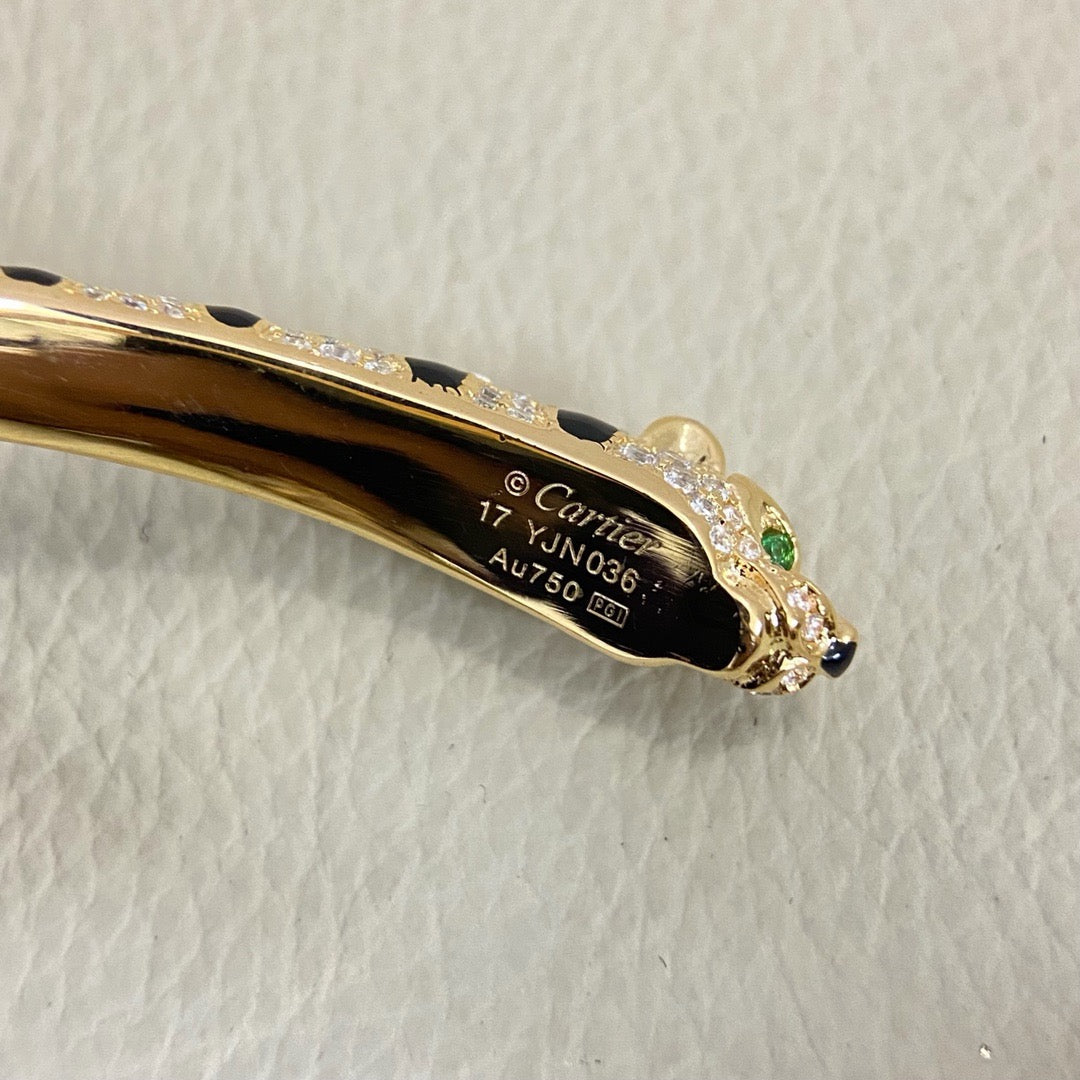 [⭐Lioran]PANTHERE DOUBLE HEADED HALF DIAMOND OPEN BRACELET