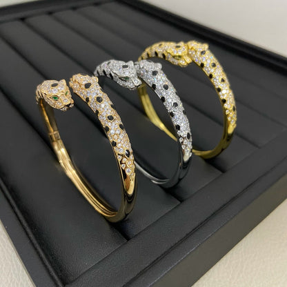 [⭐Lioran]PANTHERE DOUBLE HEADED HALF DIAMOND OPEN BRACELET