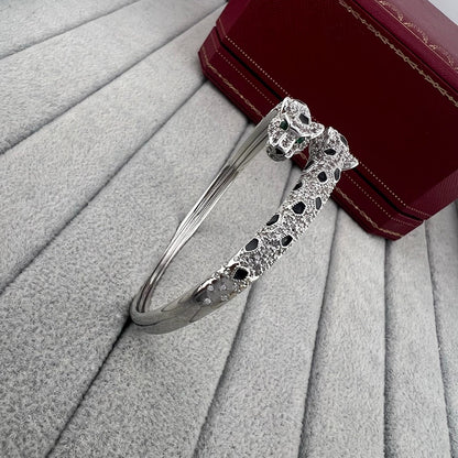 [⭐Lioran]PANTHERE DOUBLE HEADED HALF DIAMOND OPEN BRACELET