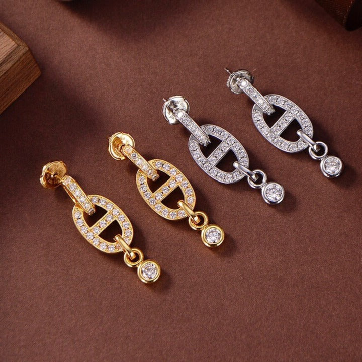 [⭐Lioran]HM CHAINE DIAMOND EARRINGS