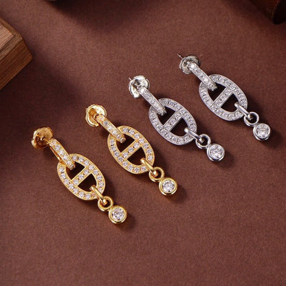 [⭐Lioran]HM CHAINE DIAMOND EARRINGS