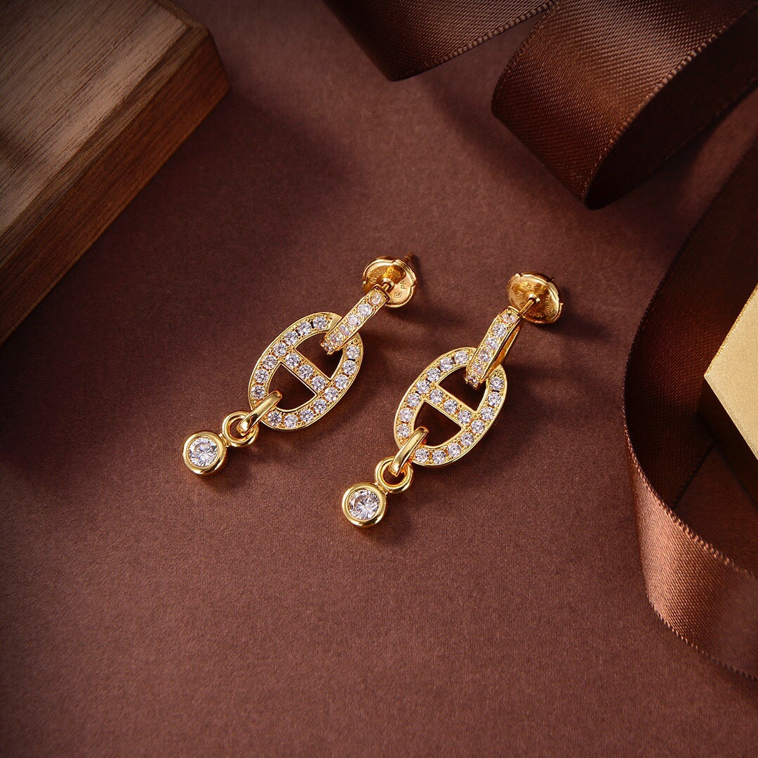 [⭐Lioran]HM CHAINE DIAMOND EARRINGS