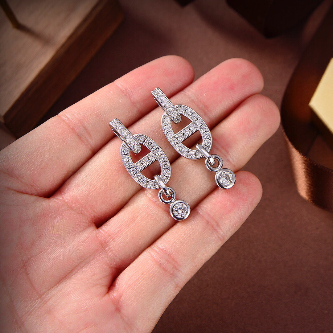 [⭐Lioran]HM CHAINE DIAMOND EARRINGS