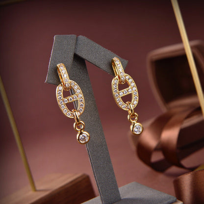 [⭐Lioran]HM CHAINE DIAMOND EARRINGS