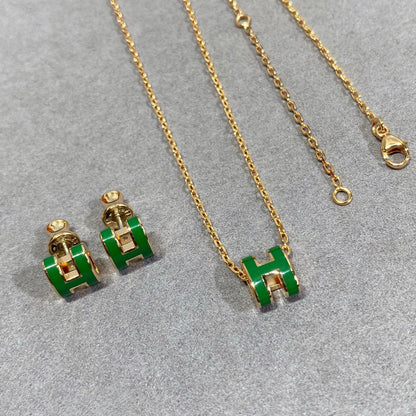 [⭐Lioran]POP H GREEN NECKLACE SILVER AND GOLD
