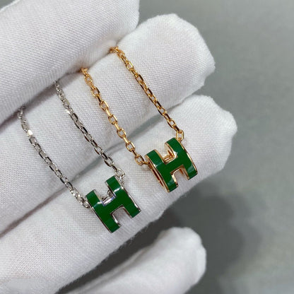 [⭐Lioran]POP H GREEN NECKLACE SILVER AND GOLD