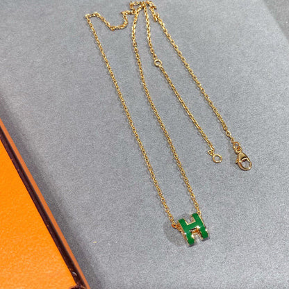[⭐Lioran]POP H GREEN NECKLACE SILVER AND GOLD