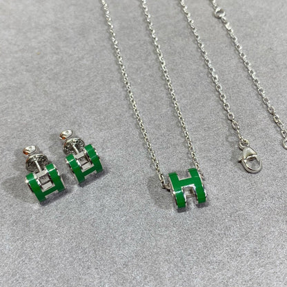 [⭐Lioran]POP H GREEN NECKLACE SILVER AND GOLD