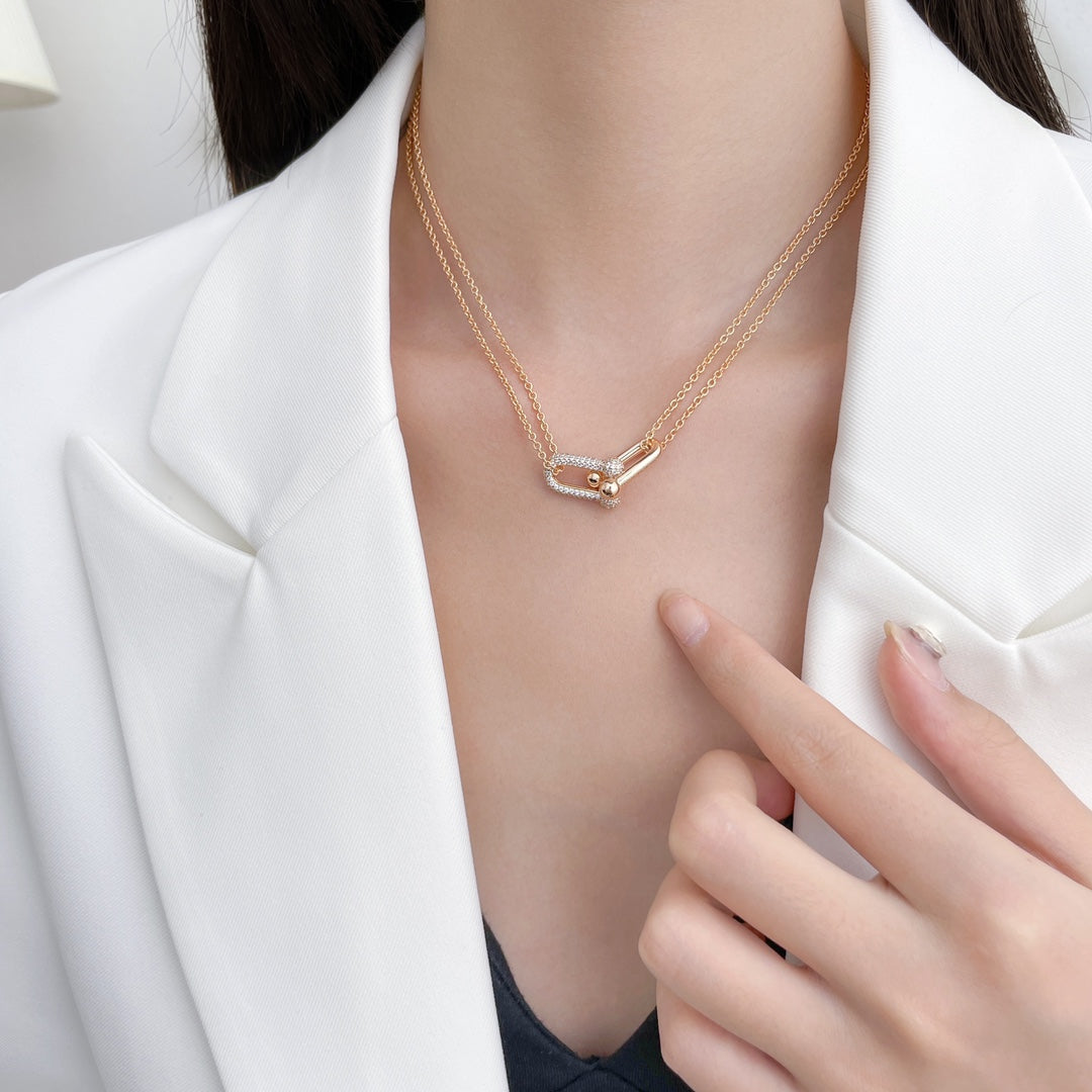 [Lioran]HARDWEAR DIAMOND PEDANT DOUBLE CHAIN NECKLACE