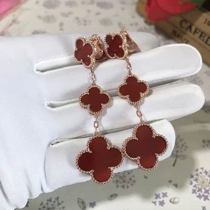 [⭐Lioran]CLOVER 3 MOTIF CARNELIAN DROP EARRINGS