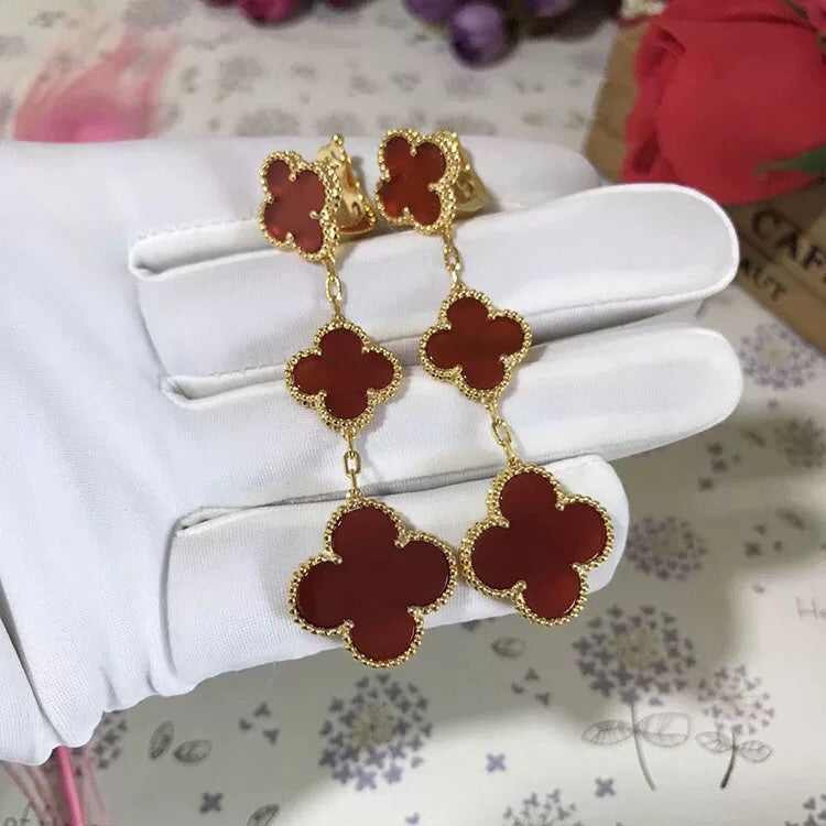 [⭐Lioran]CLOVER 3 MOTIF CARNELIAN DROP EARRINGS