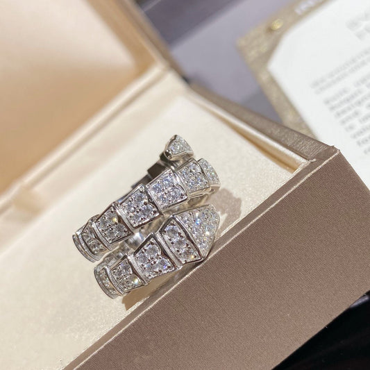 [⭐Lioran]SERPENTI DOUBLE RING SILVER DIAMOND PAVED