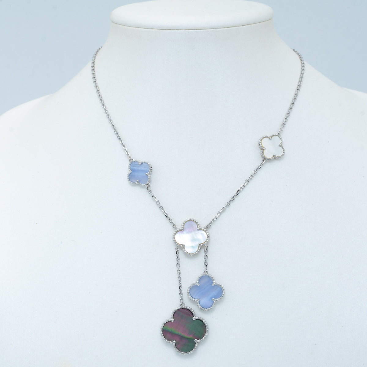 [⭐Lioran]CLOVER MOP CHALCEDONY NECKLACE SILVER 6 MOTIF