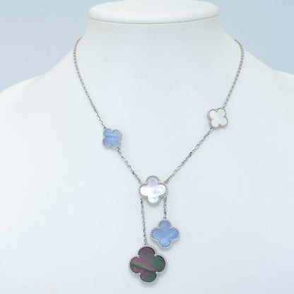 [⭐Lioran]CLOVER MOP CHALCEDONY NECKLACE SILVER 6 MOTIF