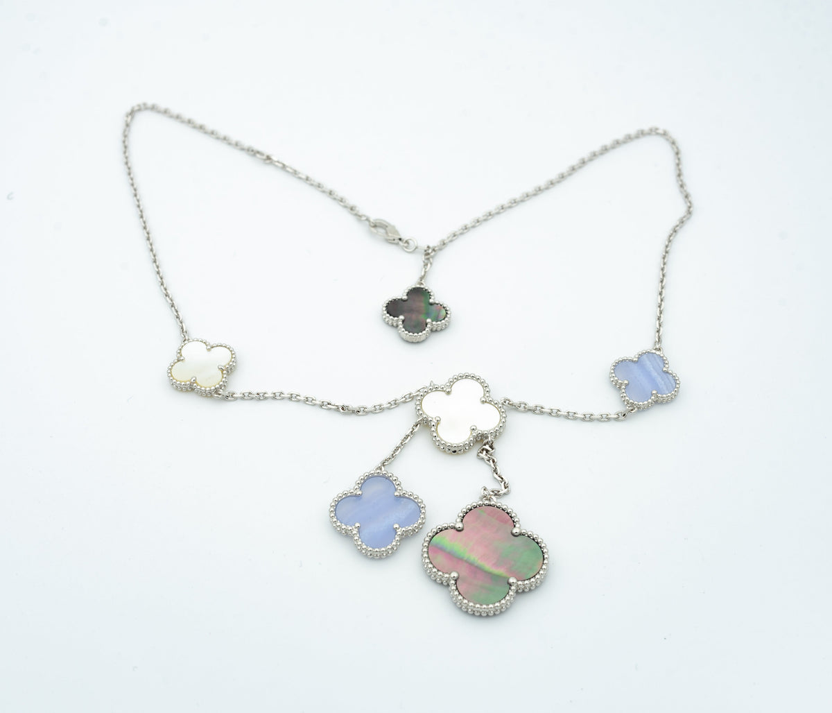 [⭐Lioran]CLOVER MOP CHALCEDONY NECKLACE SILVER 6 MOTIF