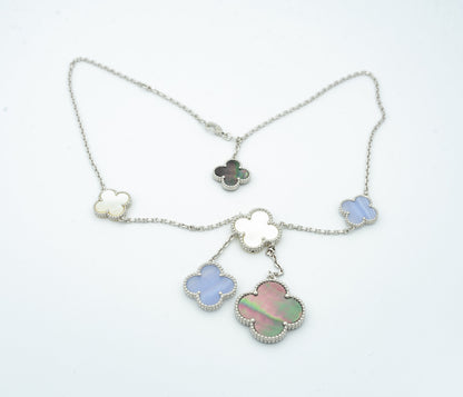 [⭐Lioran]CLOVER MOP CHALCEDONY NECKLACE SILVER 6 MOTIF