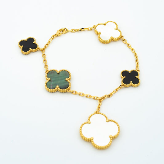[⭐Lioran]CLOVER BRACELET 5 MOTIFS ONYX MOP
