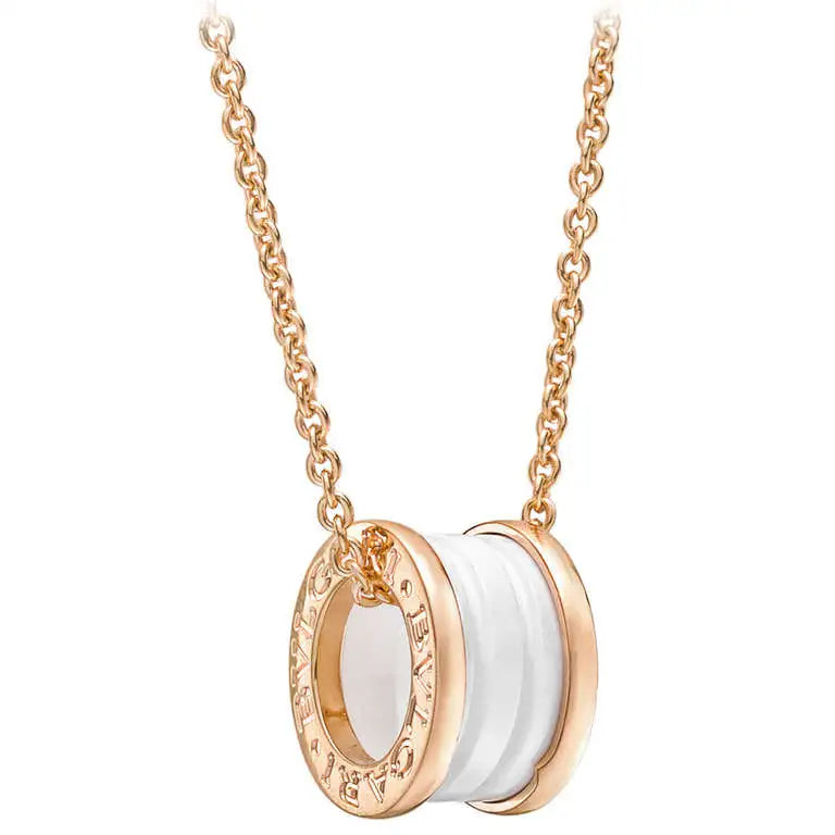 [⭐Lioran]ZERO 1 WHITE CERAMIC PINK GOLD DIAMOND NECKLACE
