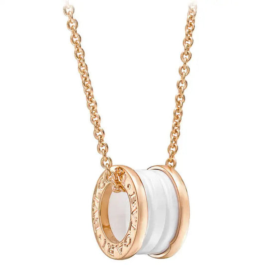 [⭐Lioran]ZERO 1 WHITE CERAMIC PINK GOLD DIAMOND NECKLACE