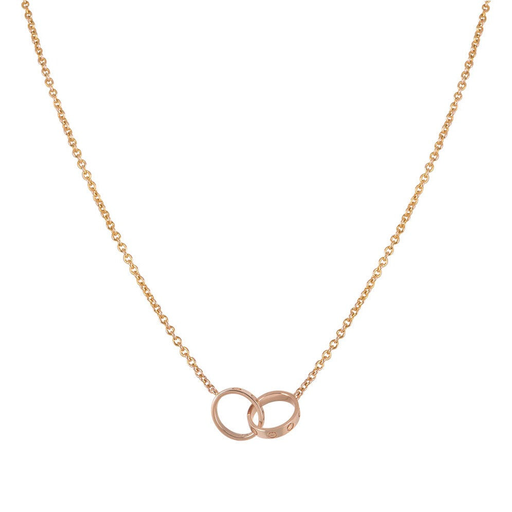 [⭐Lioran]LOVE NECKLACE DOUBLE RING PINK GOLD