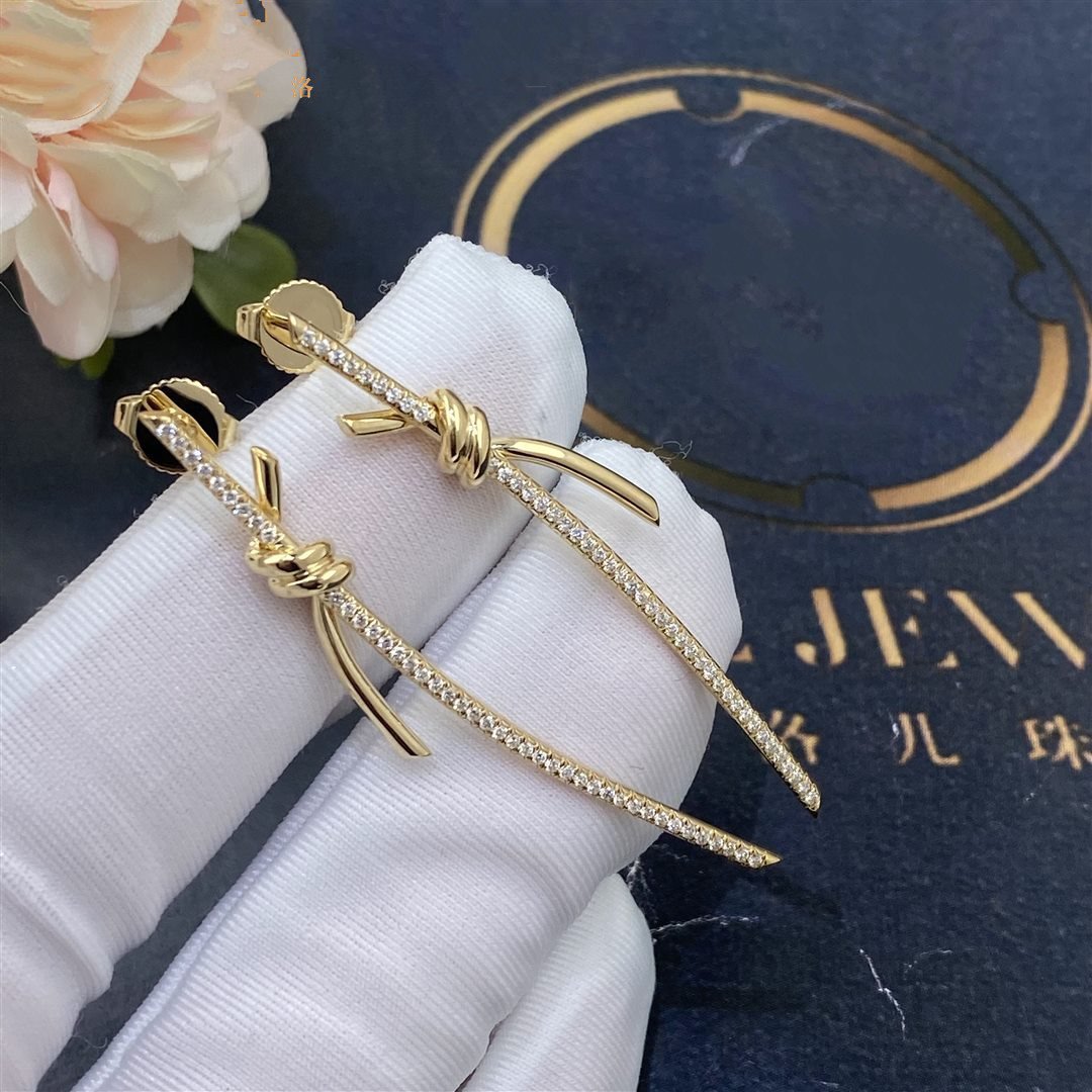 [Lioran]KNOT DROP EARRINGS IN YELLOW GOLD WITH DIAMONDS
