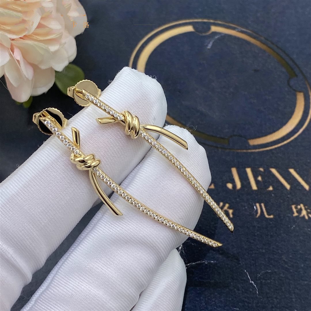 [Lioran]KNOT DROP EARRINGS IN YELLOW GOLD WITH DIAMONDS