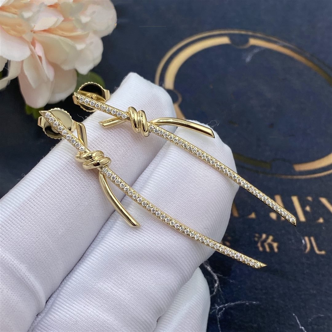 [Lioran]KNOT DROP EARRINGS IN YELLOW GOLD WITH DIAMONDS