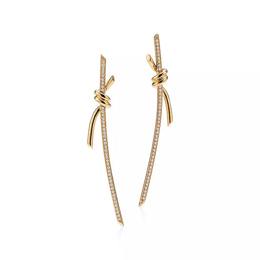 [Lioran]KNOT DROP EARRINGS IN YELLOW GOLD WITH DIAMONDS
