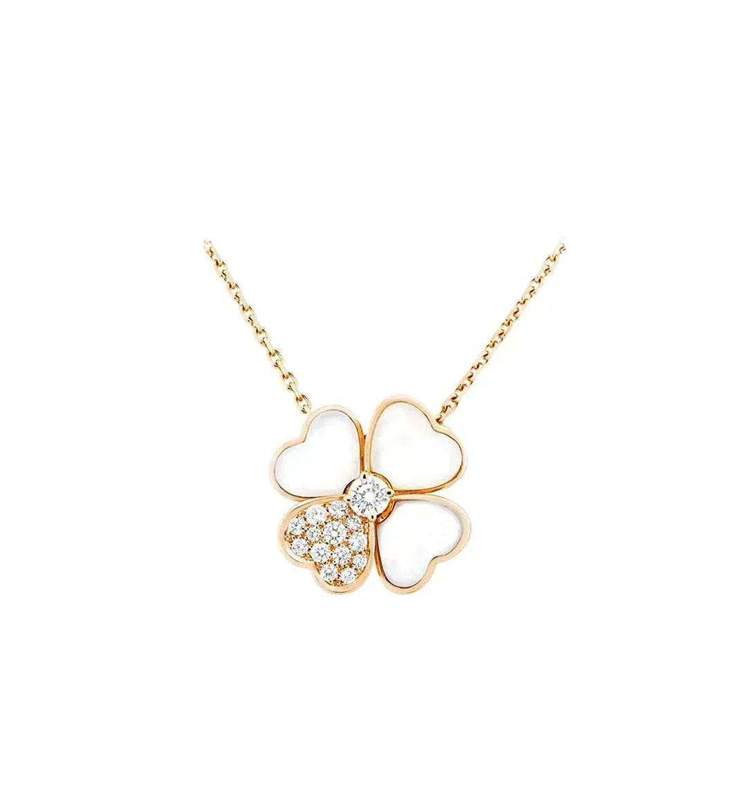 [⭐Lioran]CLOVER MOP DIAMOND ROSE GOLD NECKLACE