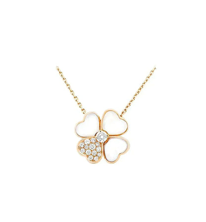 [⭐Lioran]CLOVER MOP DIAMOND ROSE GOLD NECKLACE