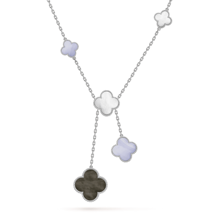 [⭐Lioran]CLOVER MOP CHALCEDONY NECKLACE SILVER 6 MOTIF