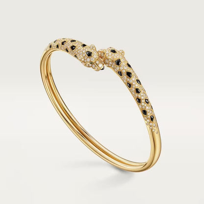 [⭐Lioran]PANTHERE DOUBLE HEADED HALF DIAMOND OPEN BRACELET