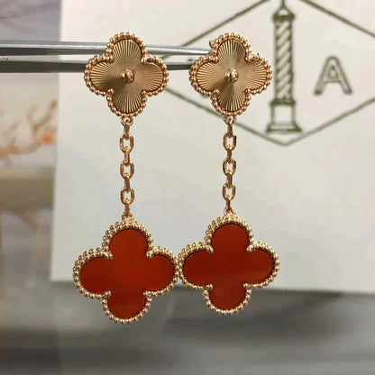 [⭐Lioran]CLOVER 2 MOTIF  LASER CARNELIAN EARRINGS