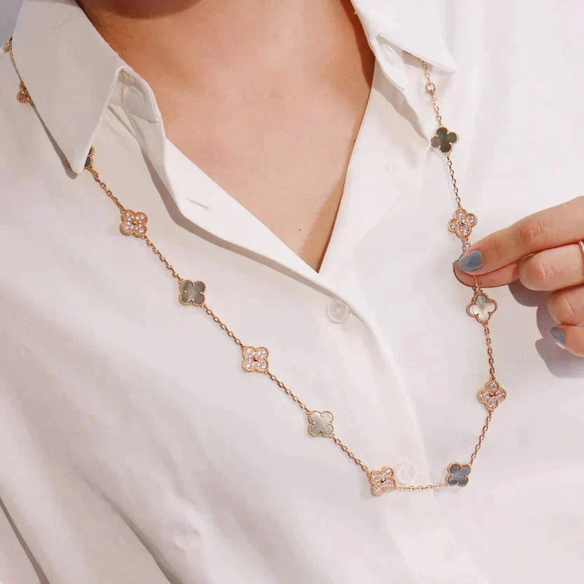 [⭐Lioran]CLOVER 20 MOTIFS DARK MOP DIAMOND  NECKLACE
