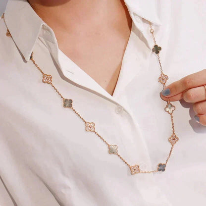 [⭐Lioran]CLOVER 20 MOTIFS DARK MOP DIAMOND  NECKLACE