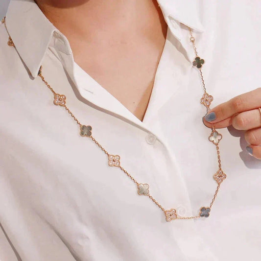 [⭐Lioran]CLOVER 20 MOTIFS DARK MOP DIAMOND  NECKLACE