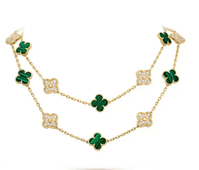 [⭐Lioran]CLOVER 20 MOTIFS MALACHITE DIAMOND NECKLACE