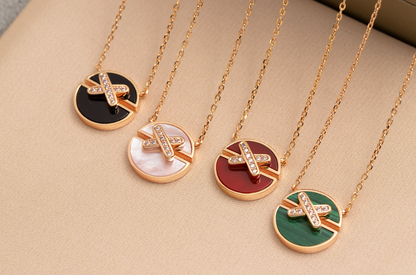 [⭐Lioran]JEUX DE PINK GOLD DIAMOND NECKLACE