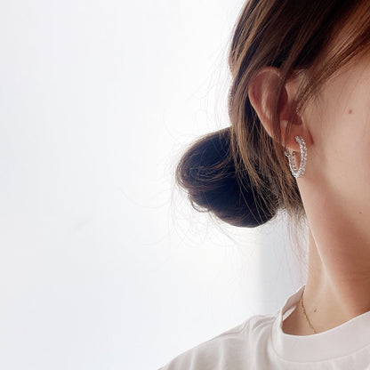 [Lioran]SILVER DIAMOND HOOP EARRINGS