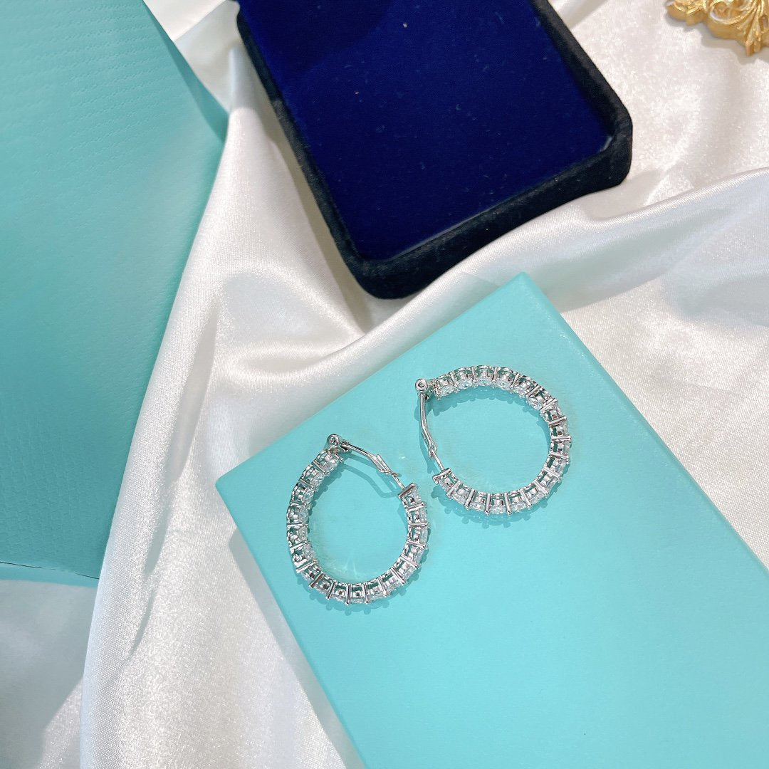 [Lioran]SILVER DIAMOND HOOP EARRINGS