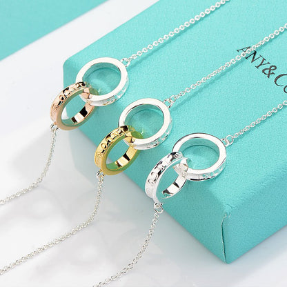[Lioran]NECKLACE FEMALE DOUBLE RING DOUBLE CIRCLE COUPLE PENDANT