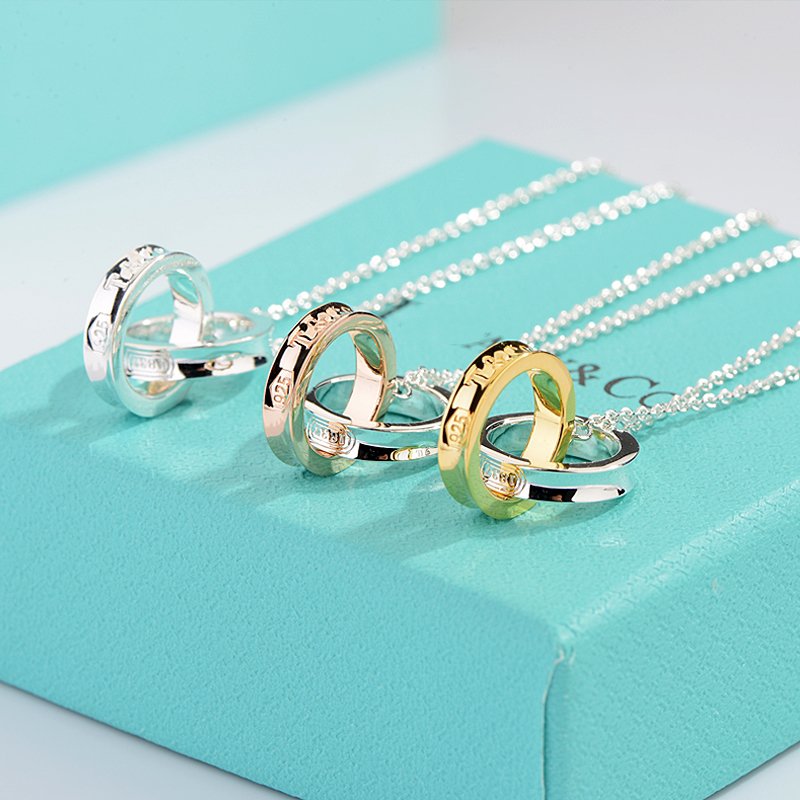 [Lioran]NECKLACE FEMALE DOUBLE RING DOUBLE CIRCLE COUPLE PENDANT