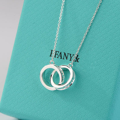 [Lioran]NECKLACE FEMALE DOUBLE RING DOUBLE CIRCLE COUPLE PENDANT