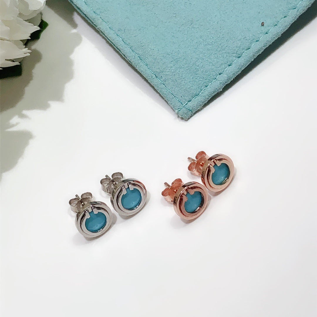 [Lioran]TURQUOISE CIRCLE WHITE GOLD EARRINGS