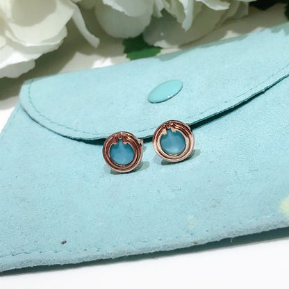 [Lioran]TURQUOISE CIRCLE WHITE GOLD EARRINGS