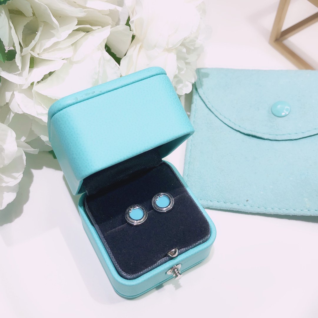 [Lioran]TURQUOISE CIRCLE WHITE GOLD EARRINGS