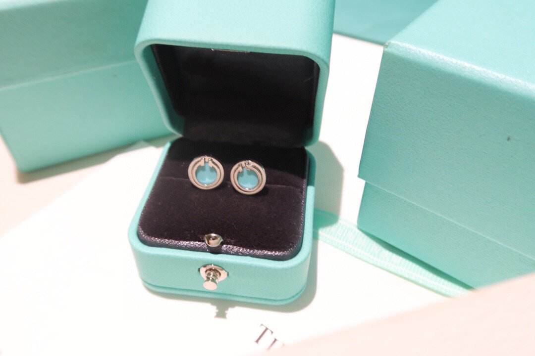 [Lioran]TURQUOISE CIRCLE WHITE GOLD EARRINGS